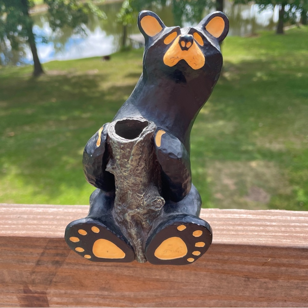 BIG SKY CARVERS BEARFOOTS BLACK BEAR BUD FLOWER VASE HOLDER JEFF FLEMING